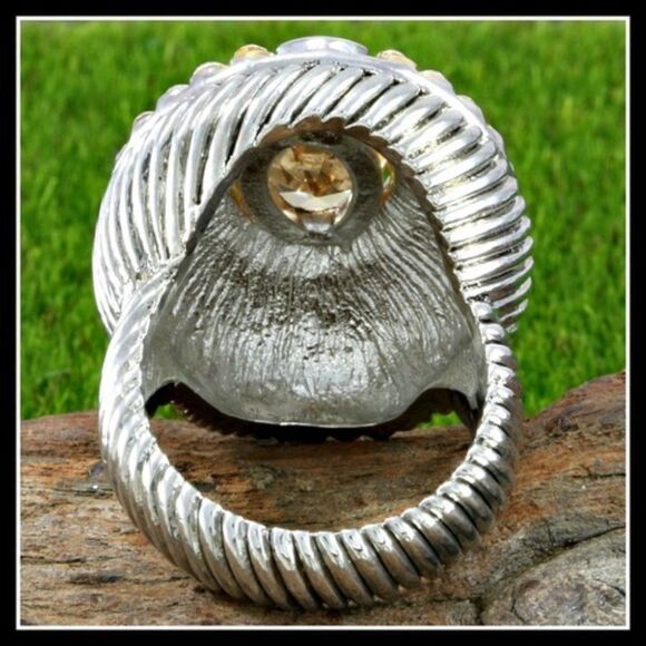 Elite New 18k Gold Lead-Free High-End with Golden & White Topaz Ring Size 9 - Picture 2 of 5